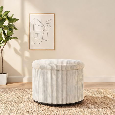 Pouf beige en polyester Mehrschichtplatte 60 x 60 x 41 cm (1/5)