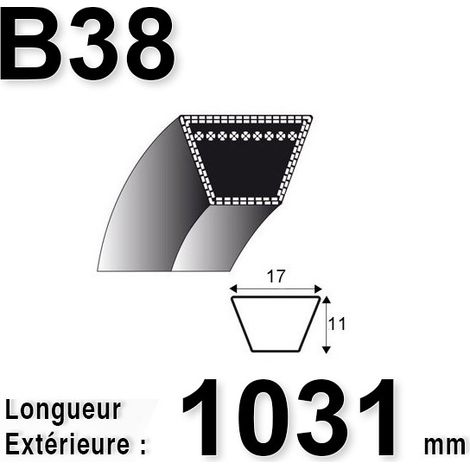 Courroie Lisse Trapézoïdale Série B (section 17x11mm) Longueur Ext: 1034mm.