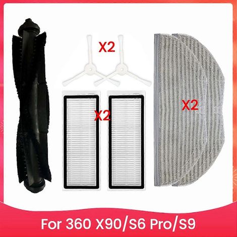 Pour 360 X90, S6 Pro, S9 pièces de rechange pour aspirateur robot accessoires brosse principale et latérale filtre HEPA chiffon de lavage (1/5)