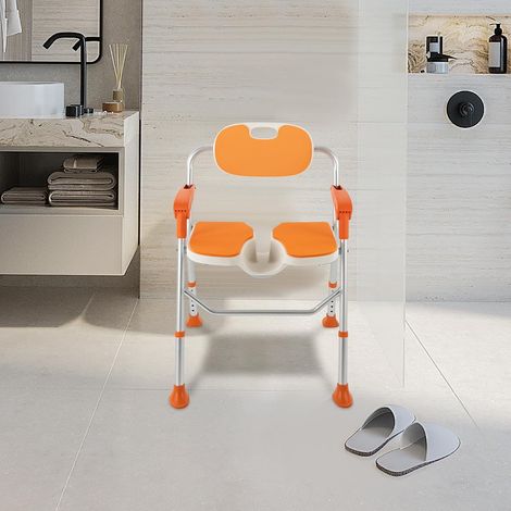 Tabouret de douche avec découpe hygiénique, chaise de douche réglable en hauteur avec dossier, accoudoirs pouvant supporter jusqu'à 150 kg, chaise de bain pour personnes âgées, femmes enceintes (1/5)