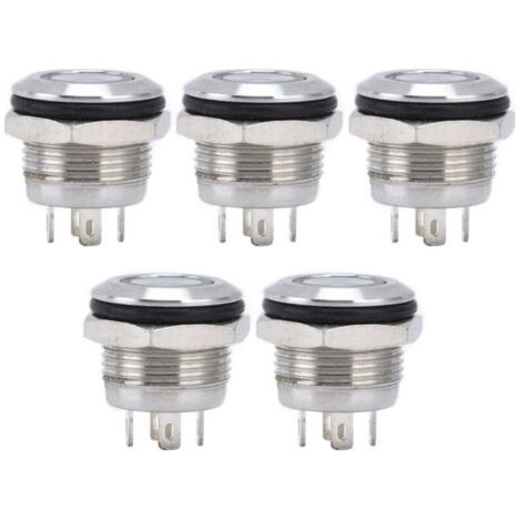 5 Pcs Interrupteur à Bouton Inox avec LED et Réinitialisation Automatique, 12mm 220V Rouge