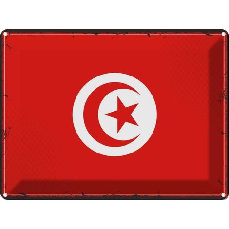 Plaque en métal 30x40 cm Tunisie Rétro Drapeau Tunisien Bannière Armoiries (1/5)