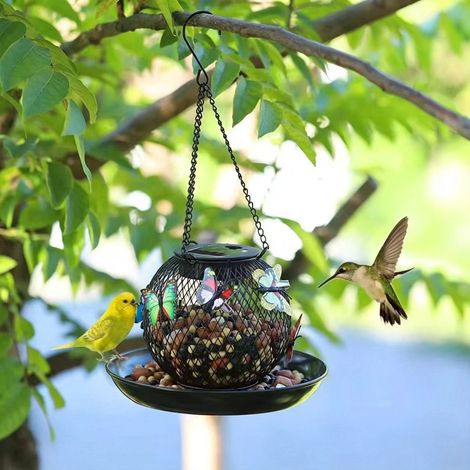 Lampe de Jardin en Fer Forgé – Décoration Paysagère Extérieure Artisanale avec Filet Lumineux et Mangeoire à Oiseaux (1/3)