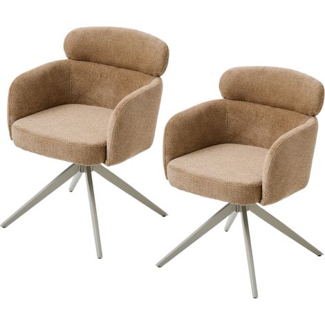 PPkrimnel Lot De 2 Fauteuils Tour Marron À Accoudoirs, Assises Ressort, Pieds Crème