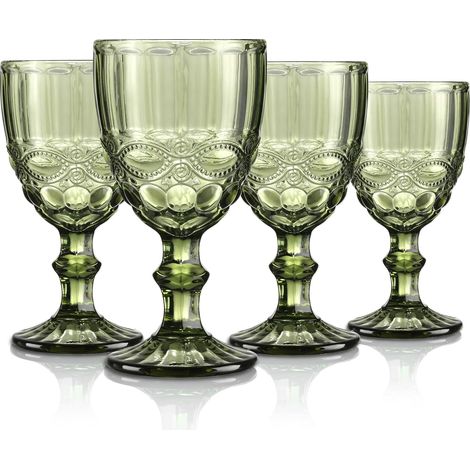 Vert Verres à Eau ou à Vin en Relief,Coloré Rétro Verres à Boire,Verres à Gobelets pour Jus Soda Cocktails,300 ml,Lot de 4,Lavable au lave-Vaisselle (1/5)