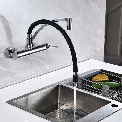 Grifo de cocina, grifo de cocina con salida abatible, montaje en pared, grifo mezclador (1/5)
