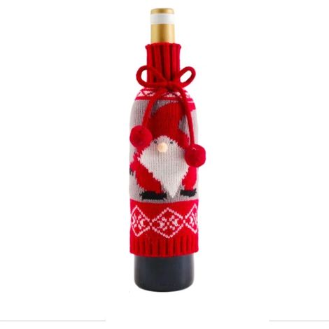 Sacs pour bouteilles Couverture de bouteille de vin d'arc de boule de fourrure, couverture de vin tricotée par Elk Elder Snowman, ornements de cadeau décoratif (personnes âgées) (1/4)
