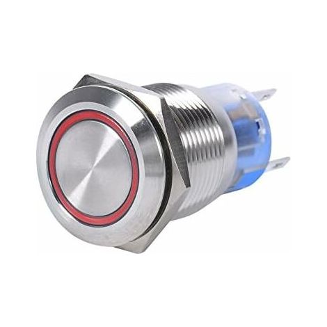 royaluxe - 19mm Interrupteur Etanche, 12-24V LED Bouton de Démarrage Bouton de Verrouillage ON/OFF Commutateur Bouton-Poussoir Auto-bloquant en Acier Inoxydable (Red) 3 pièces , (1/5)