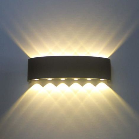 12W LED Applique Murale Interieur Noir en Aluminium, Lampe Murale Moderne Up Down Lumière Chaud pour Salon Chambre (1/2)