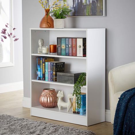 Short White Bookcase Display Shelf Compact Storage Unit Living Room Furniture (1/5)