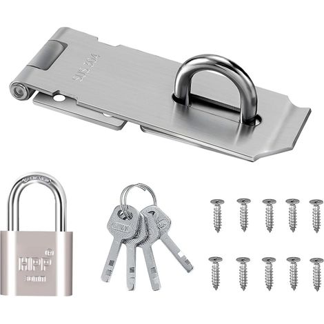 Moraillon de Cadenas 304 en Acier Inoxydable, Cadenas Hasp Avec Cadenas et Vis Moraillon de Loquet Porte Pour Chambre à Coucher Patio Jardin porte Tiroirs Armoire (1/5)