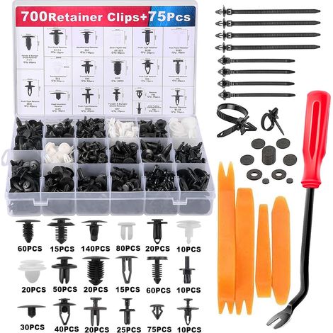 775 Pcs Rivet Plastique Fixation, Clips Voiture Universel pour Auto Panneaux Garnitures de Portes avec Boîte De Rangement et Outil de Démontage (1/5)