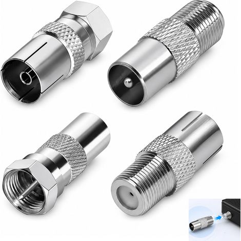 4 Pièces Adaptateur d’Antenne TV F Mâle vers Femelle, Kit Adaptateur Coaxial RF Nickelé F vers TV PAL, Adaptateur Coaxial TV pour Satellite TNT Modem Routeur Récepteur Câble Antenne Murale Audio (1/5)