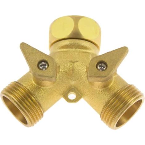 3/4 inch brass manifold, 2 way garden hose connector, outdoor Y valve, washing machine hose connector, garden hose adapter with on/off valves (1/2)