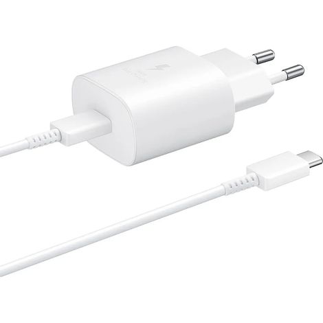 Chargeur ultra-rapide 25 W TA800 pour Samsung Galaxy A54 5G, A34 5G et A14 5G d'origine + câble de charge double face USB-C blanc de 1 m, adaptateur secteur 3 A, adaptateur (1/4)