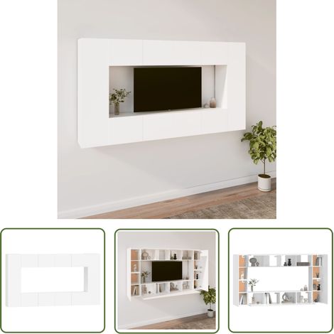 The Living Store Ensemble de meubles TV 8 pcs Blanc Bois d'ingénierie - Meuble Tv - Meuble Téléviseur - Meuble Suspendu - Rangement Murale - Bibliothèque Murale (1/5)