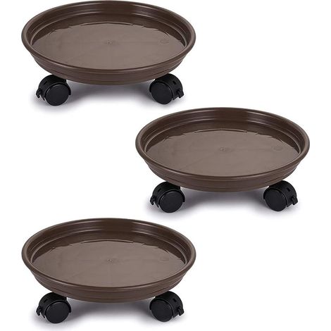 Lot de 3 roulettes universelles pour pots de fleurs - Marron，Lot de 3 roulettes universelles pour pots de fleurs - Marron (1/5)