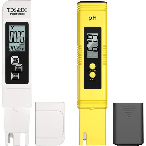 Appareil de mesure multiparamètre numérique, 4 en 1, pH/TDS, précision de 0,01, pour eau potable, aquariums, piscines, hydroponie, finition blanche et jaune.-AquaForge (1/5)