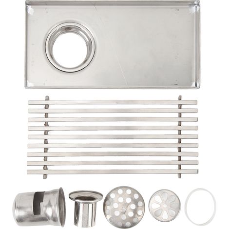 Caniveau de douche linéaire en acier inoxydable 304, renforcé et allongé (8 pouces), 20 x 10 cm, pour tuyau latéral de 50 mm. (1/5)