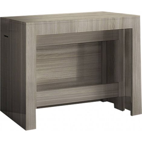 Dmora Tavolo da pranzo moderno, Made in Italy, Consolle allungabile fino a 12 posti, con portallunghe, cm 51x90h77 ( fino a 300 cm) colore Olmo perla, con imballo rinforzato (1/5)