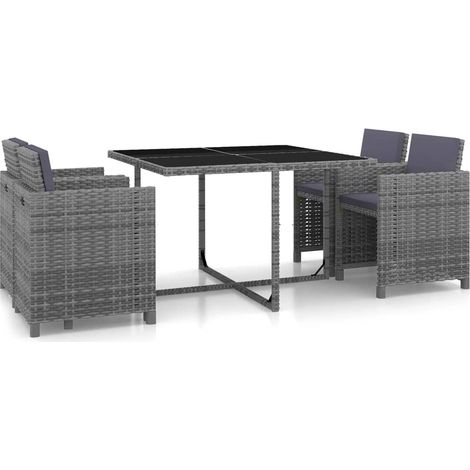 Salon de jardin encastrable 5 pcs Meuble de jardin Mobilier de jardin et coussins Rotin Gris 13959 (1/5)