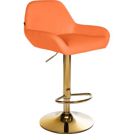 Tabouret de bar x1 en similicuir orange hauteur réglable 63-83 cm pivotant 360° piètement métal doré avec dossier et repose-pieds 100006477 (1/5)