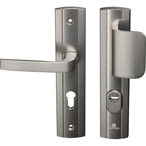 Ensemble de Poignées Blindées sur Plaque Expression Palière Béquille + Aileron pour Porte d’Entrée (pour Cylindre Européen), Coloris INOX (1/3)
