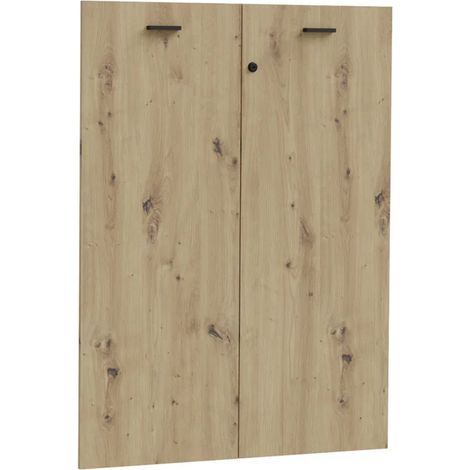 Lot 2 portes de bibliothèque décor chêne rustique et serrure - MANOLO