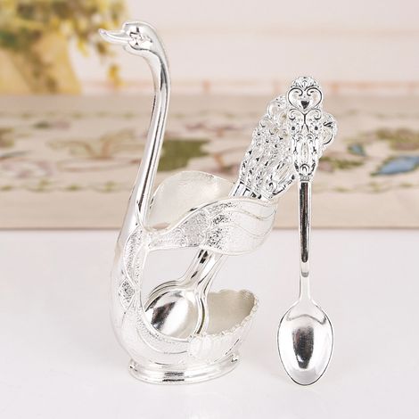 (Argent + Cuillère) Rangement pour fourchettes à fruits, couverts de cuisine élégants et créatifs en métal (1/2)