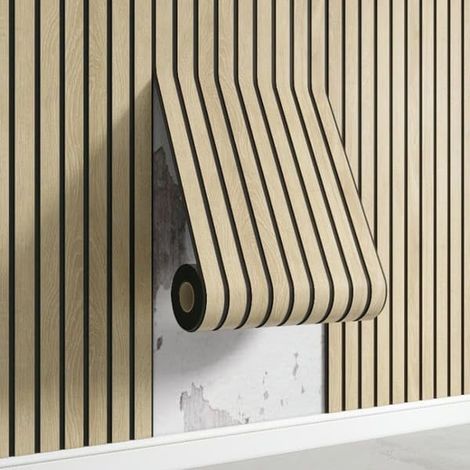 Panneau mural à lattes en PVC auto-adhésif 300 x 40 cm, imitation chêne, en fibres de bois, style 3D insonorisant pour murs et plafonds (2) (1/5)