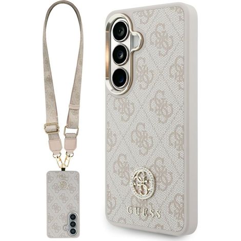 Guess 4G Großes Strass-Dreieck-Trageband MagSafe Hülle + Lanyard Set für Samsung Galaxy S26 Pink
