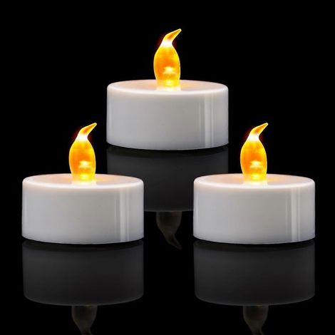 Bougies chauffe-plat à piles, jaune chaud, durée de vie de plus de 200 heures, pour la décoration (12 pièces, jaune chaud) (1/5)