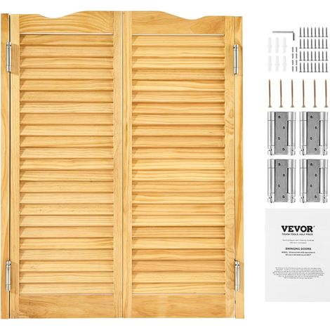 Porte Battante Double, 805x28x1060 mm, Porte Saloon en Bois de Pin avec Charnières, Quincaillerie, Facile à Installer, pour Couloir d'Intérieur, Cuisine, Bar, Café, Entrée de Pub, Couleur Bois (1/5)