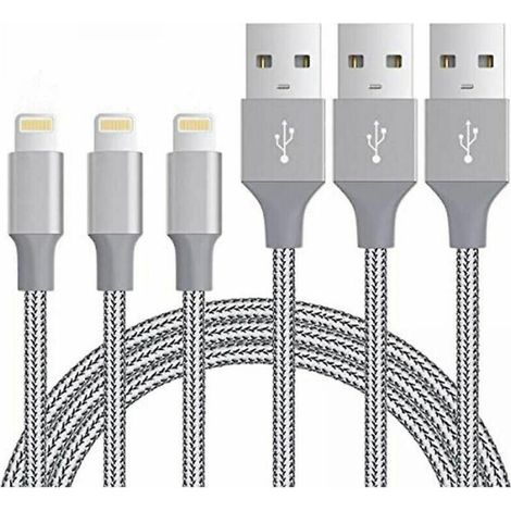 Câble de charge Lightning certifié MFi, lot de 3 câbles tressés en nylon résistants de 0,9 m, compatibles avec iPhone 11, XS Max, XR, X, 8, 7, 6s Plus, iPad Mini, iPad Air, iPod et AirPods – Noir