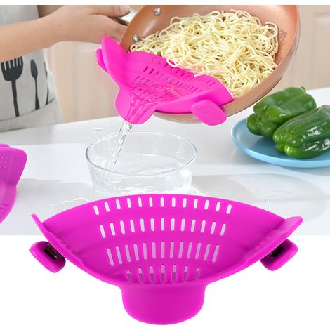 Passoire à pince en silicone pour casseroles, filtres de cuisine, égouttoir pour nouilles, légumes et autres aliments (violet) (1/5)