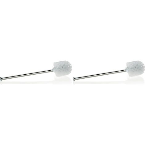 Lot de 2 Brosse WC Acier Inoxydable Tête Remplaçable Plastique Blanc Salle De Bain (1/5)