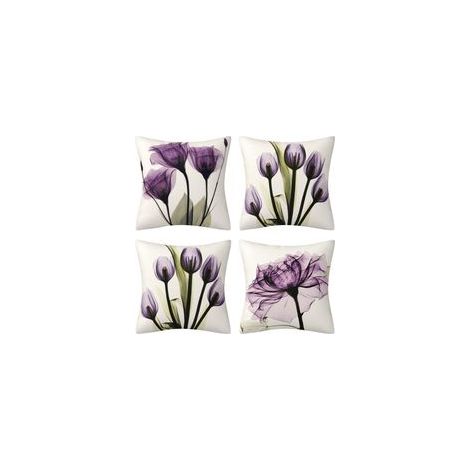 Lot de 4 housses de coussin en lin, style bohème, motif fleur violette, 45x45 cm, pour salon, canapé, lit.