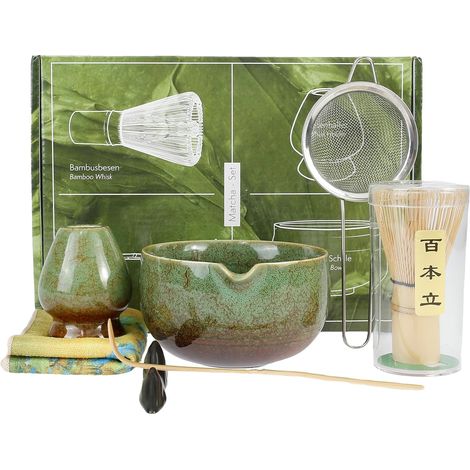 Ensemble matcha japonais, 8 pièces – bol bleu avec bec verseur, céramique artisanale et fouet . (1/5)