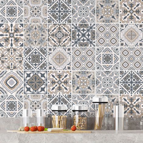 Stickers carrelage - Motif carreaux de ciment - 36 Stickers 20x20 cm - Adhésif MAT (1/3)