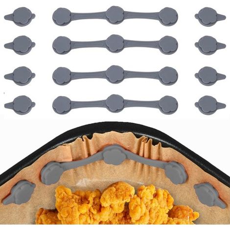 Strisce magnetiche per friggitrici ad aria, 4 set da 12 pezzi ciascuno magneti per carta da forno nella friggitrice ad aria clip magnetiche in silicone supporti per carta resistenti al calore per frig (1/5)