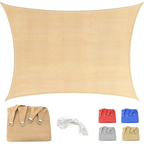 Vela ombra 2.5x3m Rettangolare Traspirante Tela Ombra dell'HDPE UV di Protezione del 95% per Giardino con Patio, Patio Balcone con una Corda, Beige (Dimensioni su misura Disponibile) (1/5)