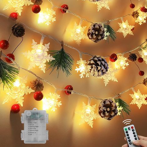 Guirlande Lumineuse Noël, LED Guirlande Lumineuse Flocon de Neige, Pommes de Pin, Guirlande de Noël Intérieur Extérieur pour Sapin, Chambre, Jardin, Balcon, Fête Décoration, 2M 20 LED à Piles (1/5)