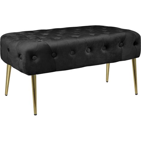 Panca Imbottita Divanetto In Velluto Sgabello A Pie Di Letto Con Gambe In Metallo Dorato Panchina Ingresso Legno Massello Pouf Nero (1/5)