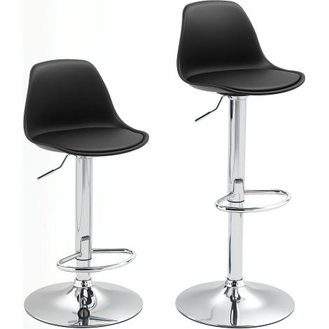 Lot de 2 tabourets de bar pivotants 360°, réglables en hauteur, avec dossier, en similicuir, noir (1/5)