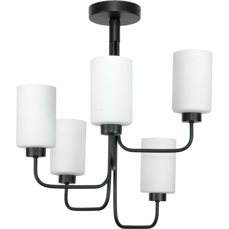 Lampada da soffitto classica nera con paralumi in vetro bianco 15-420 Jastar