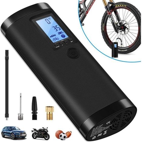 Compresseur électrique portable 100PSI – Gonfleur rechargeable 2000mAh avec écran LCD – Lampe LED intégrée – Modes vélo, moto, voiture (1/5)