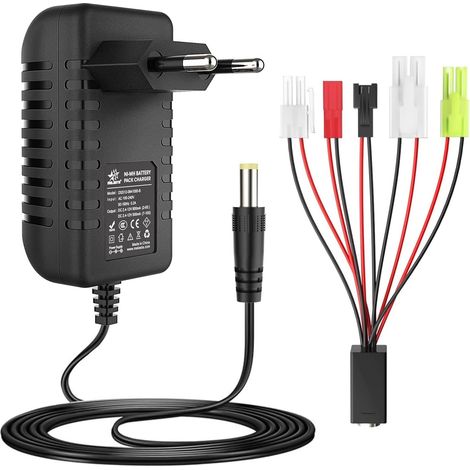 Intelligent NiMH Airsoft Chargeur Soutien 2,4V 3,6V 4,8V 6V 7,2V 8,4V 9,6V 10,8V 12V NiMH Batterie Charge pour RC Drone Airsoft, avec Tamiya/Mini Tamiya/SM 2P/JST/HuanQi Convertisseur (1/5)