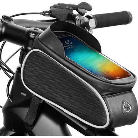 Sacoche de cadre vélo imperméable, pochette anti-éclaboussures avec écran tactile et trou pour casque, compatible smartphone jusqu'à 6,5 pouces. (1/5)