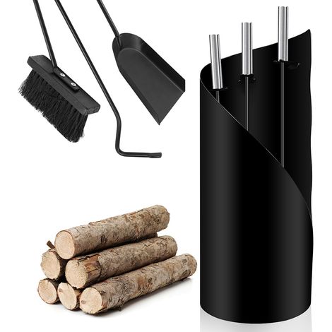 Randaco 4 pièces Ensemble de nettoyage de cheminée en acier inoxydable avec un crochet, une pelle à cendres, une brosse de cheminée et un support de 50 cm. (1/5)