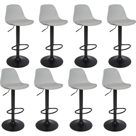 Tabourets de Bar Lot de 8 Tabouret Comptoir réglable en Hauteur Coussin Souple en PU Rotatif à 360° pour Comptoir Maison Cuisine Bistro gris clair (1/5)